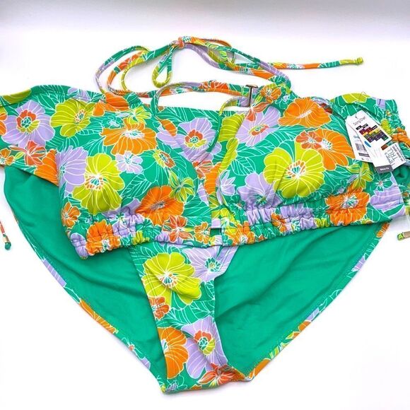 Women's Plus Size Flower Print Bikini Swimsuit Bathing Suit 3X - Picture 1 of 7
